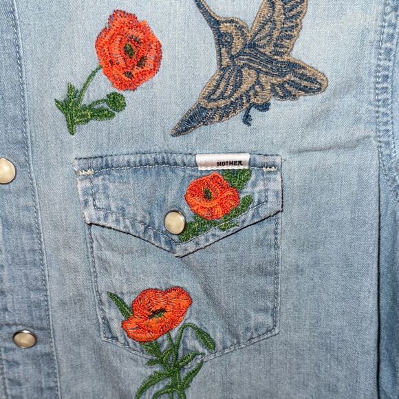 MOTHER The All My Exes Embroidered Denim Shirt Love in an English Garden Small - Picture 6 of 9
